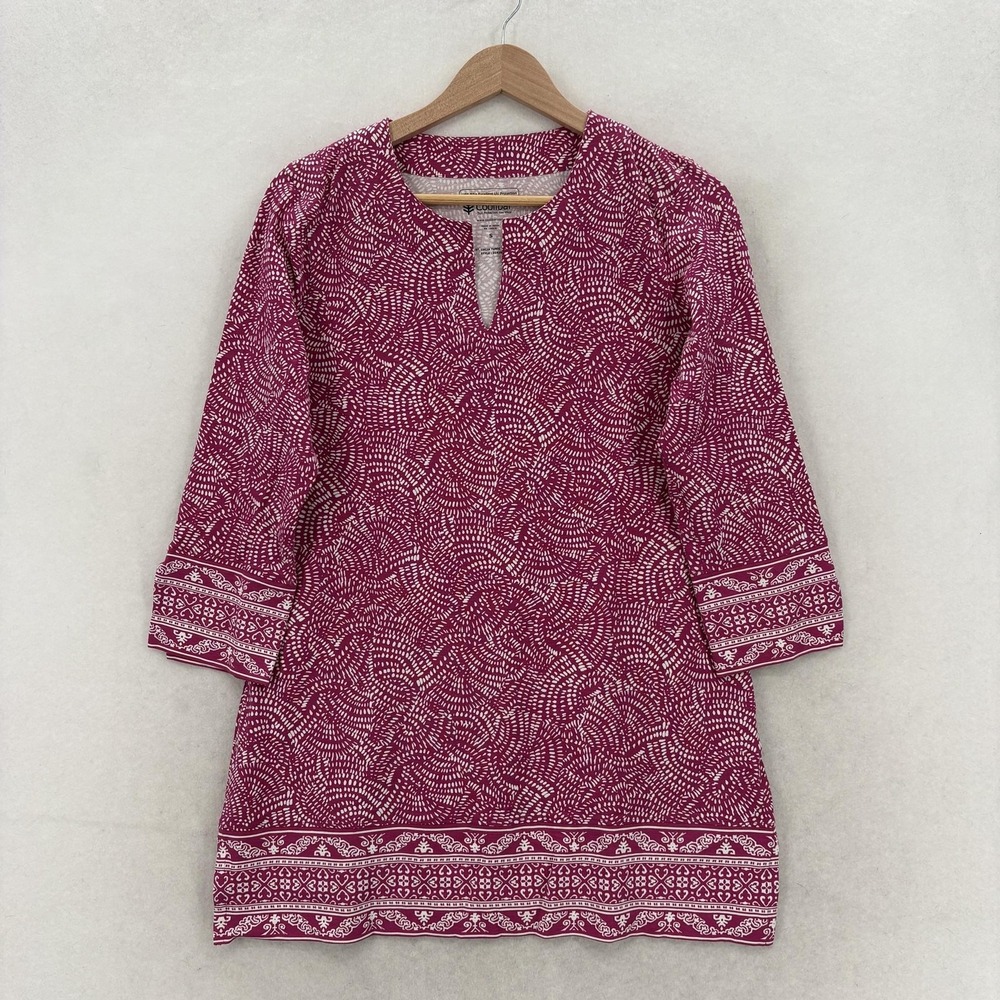 Coolibar St. Lucia Tunic Top Womens Small Pink Print 3/4 Sleeve UV UPF V Neck
